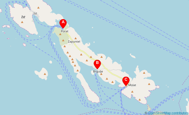 Island of Molat ferry port map
